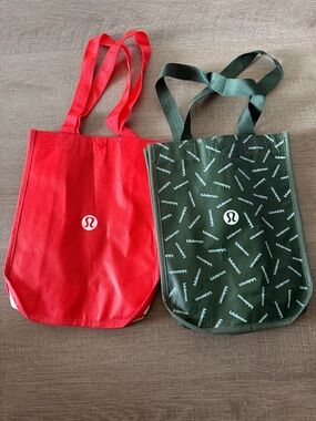 lululemon Set of 2 athletica Olive Green and Red Logo Reusable Tote